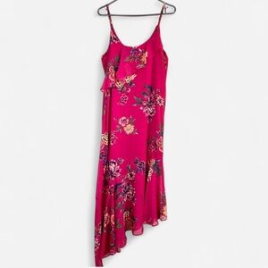 Xhilaration Pink Floral Ruffle Asymmetrical Midi Dress Size Medium, Boho Style